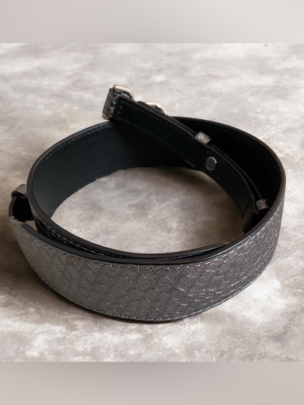 Michael Kors embossed leather pewter handbag strap